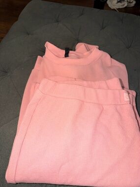 Comfrt Waffle Knit Set (long sleeve top, straight leg full length pants)